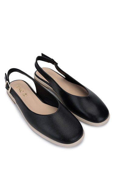  Tamer Tanca Kadın Hakiki Deri Siyah/Krem Babet Ayakkabı