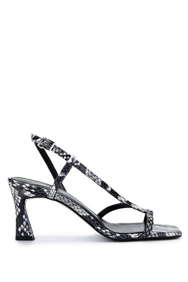  Tamer Tanca Kadın Hakiki Deri Siyah/Beyaz Yılan Topuklu Ayakkabı