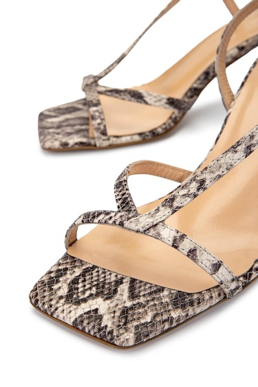  Tamer Tanca Kadın Hakiki Deri Naturel  Yılan Topuklu Ayakkabı