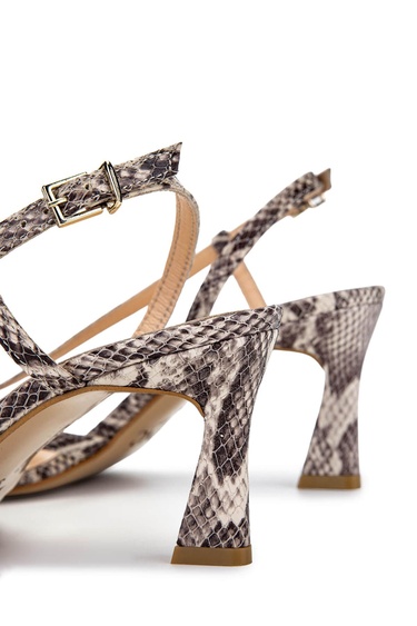  Tamer Tanca Kadın Hakiki Deri Naturel  Yılan Topuklu Ayakkabı