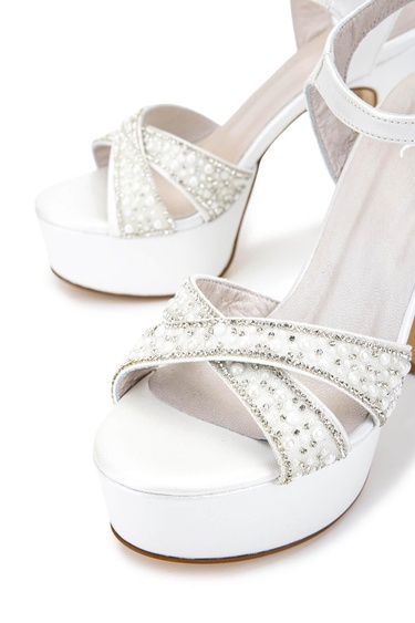  Tamer Tanca Kadın Vegan Beyaz Sedef Topuklu Ayakkabı