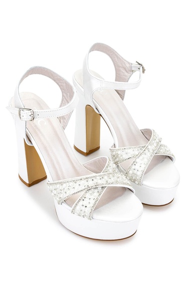  Tamer Tanca Kadın Vegan Beyaz Sedef Topuklu Ayakkabı