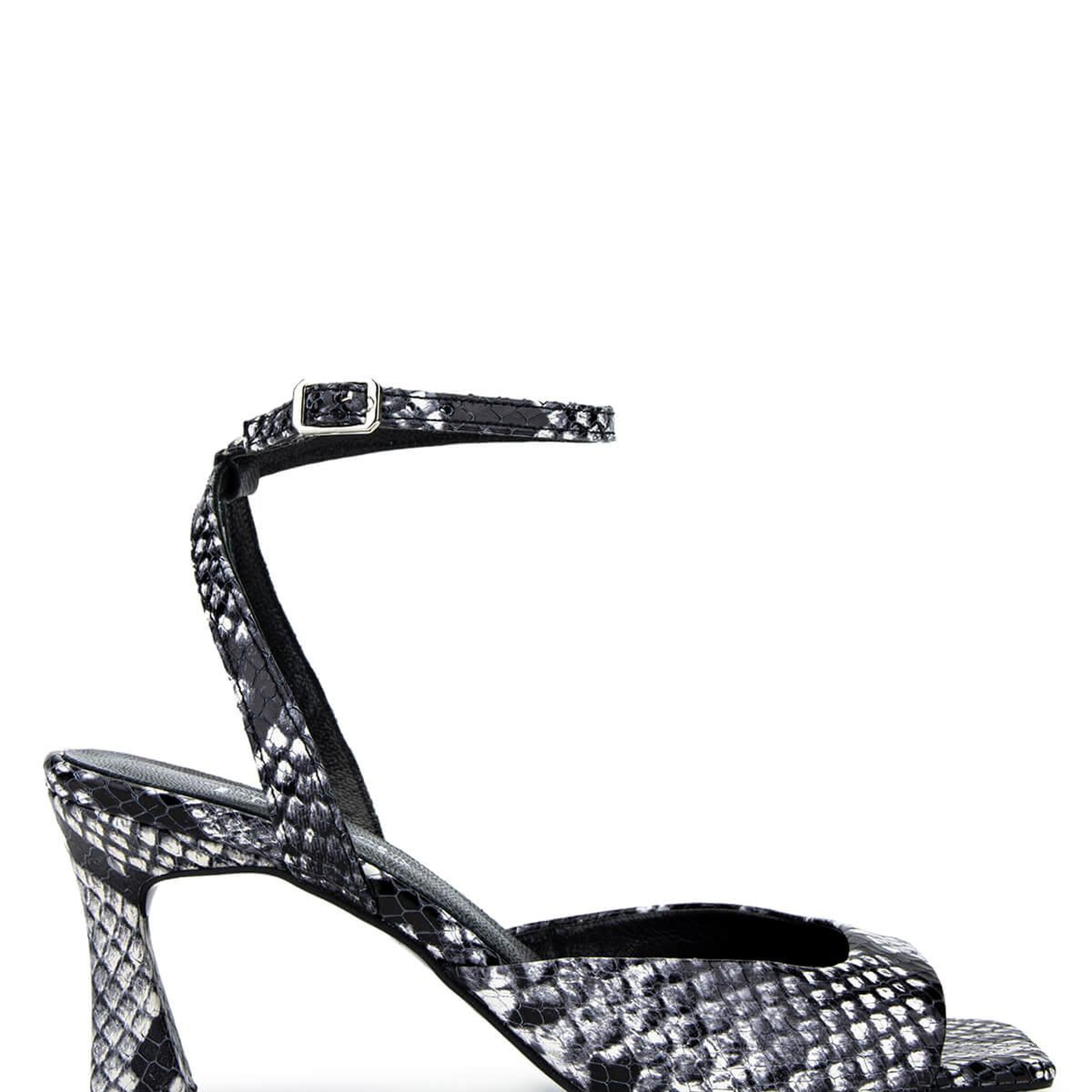 Tamer Tanca Kadın Hakiki Deri Siyah/Beyaz Yılan Topuklu Ayakkabı