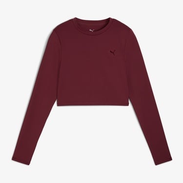  Puma Shape Cropped Ls Kadın Bordo Antrenman T-Shirt