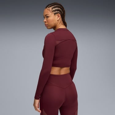  Puma Shape Cropped Ls Kadın Bordo Antrenman T-Shirt