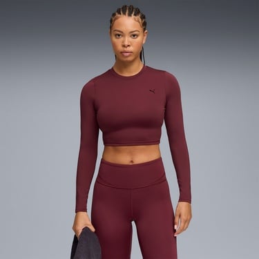  Puma Shape Cropped Ls Kadın Bordo Antrenman T-Shirt