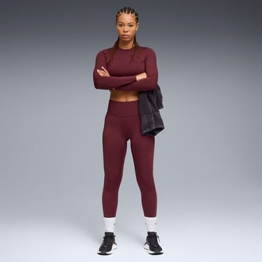  Puma Shape Cropped Ls Kadın Bordo Antrenman T-Shirt