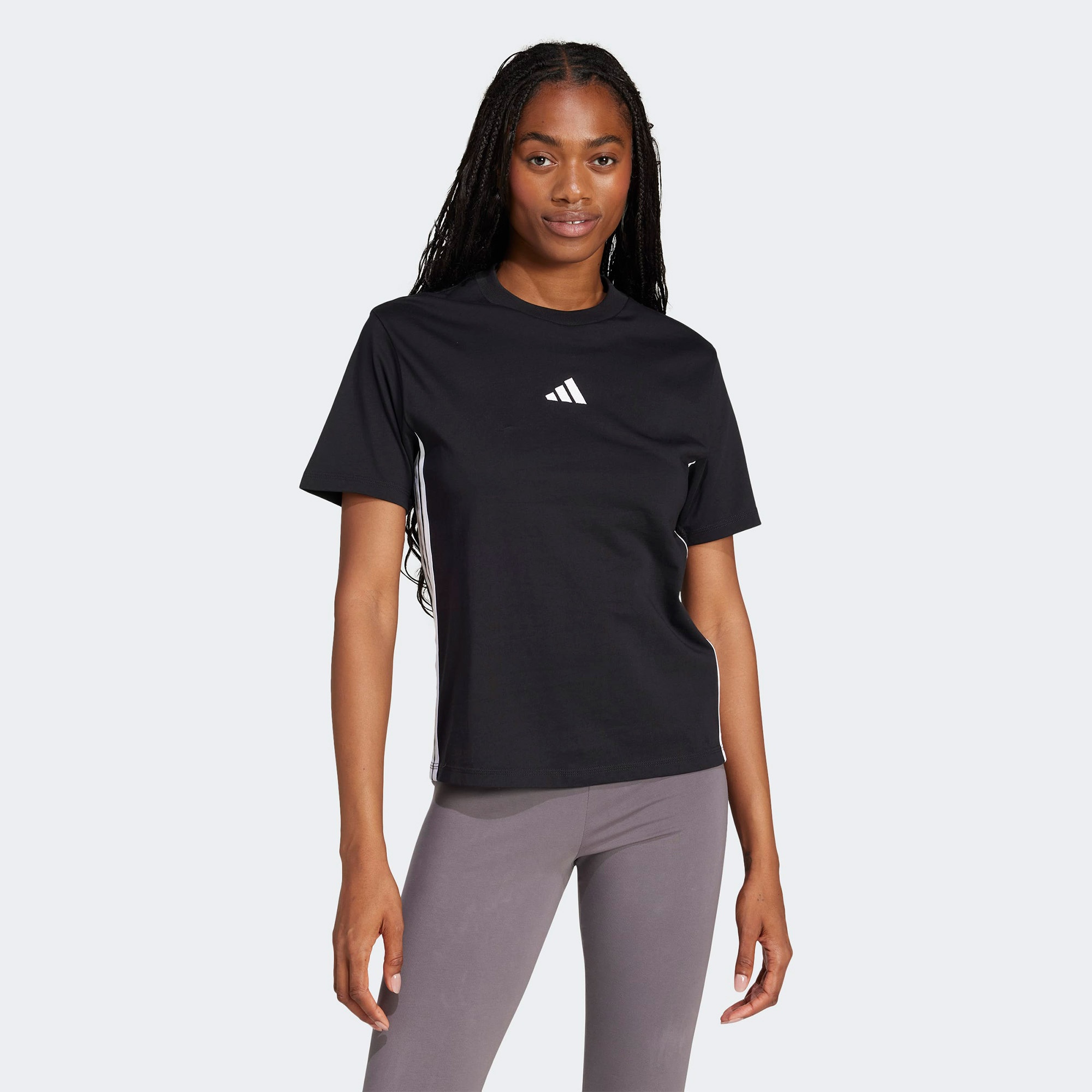 adidas Essentials 3 Stripes Cotton Kadın Siyah T-Shirt