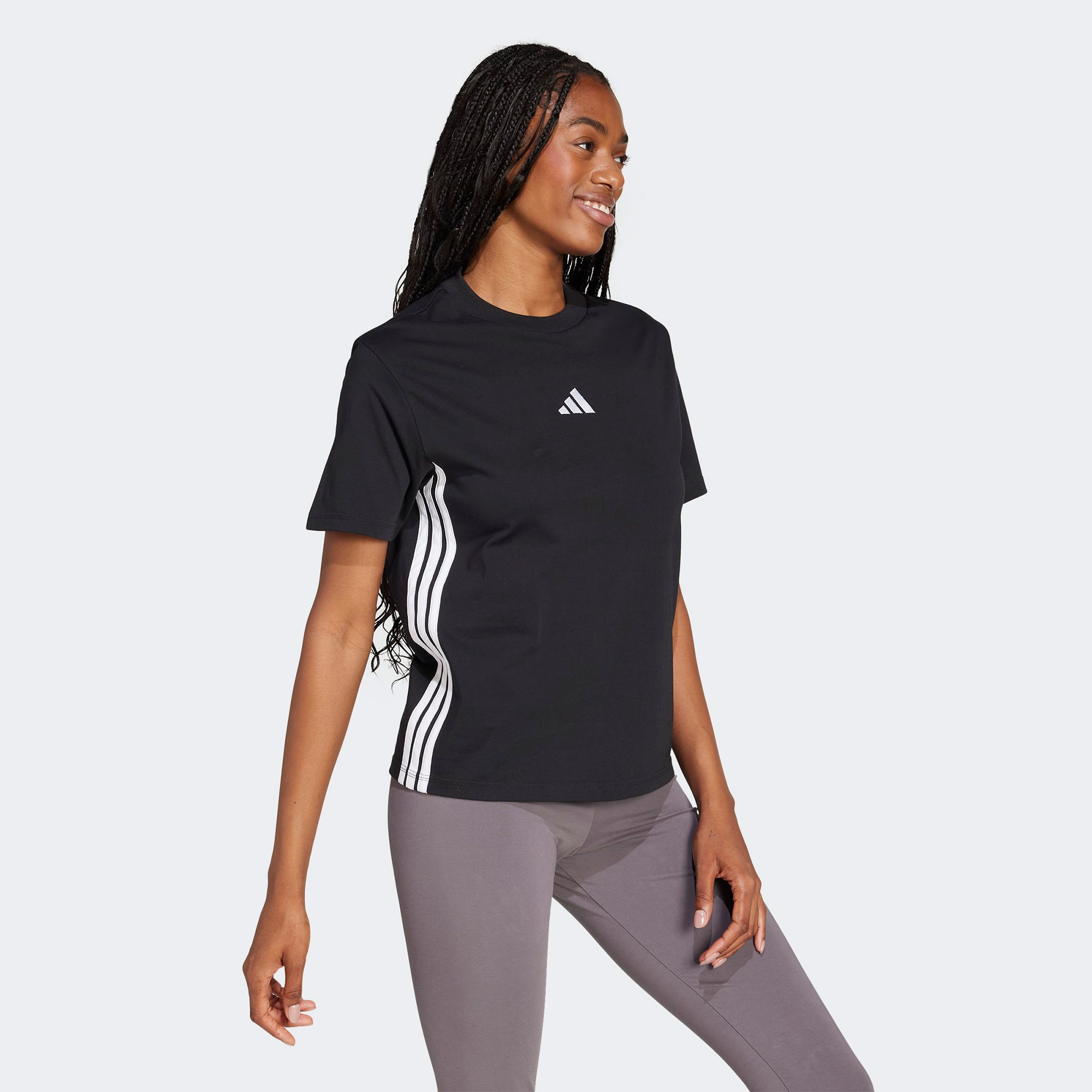 adidas Essentials 3 Stripes Cotton Kadın Siyah T-Shirt
