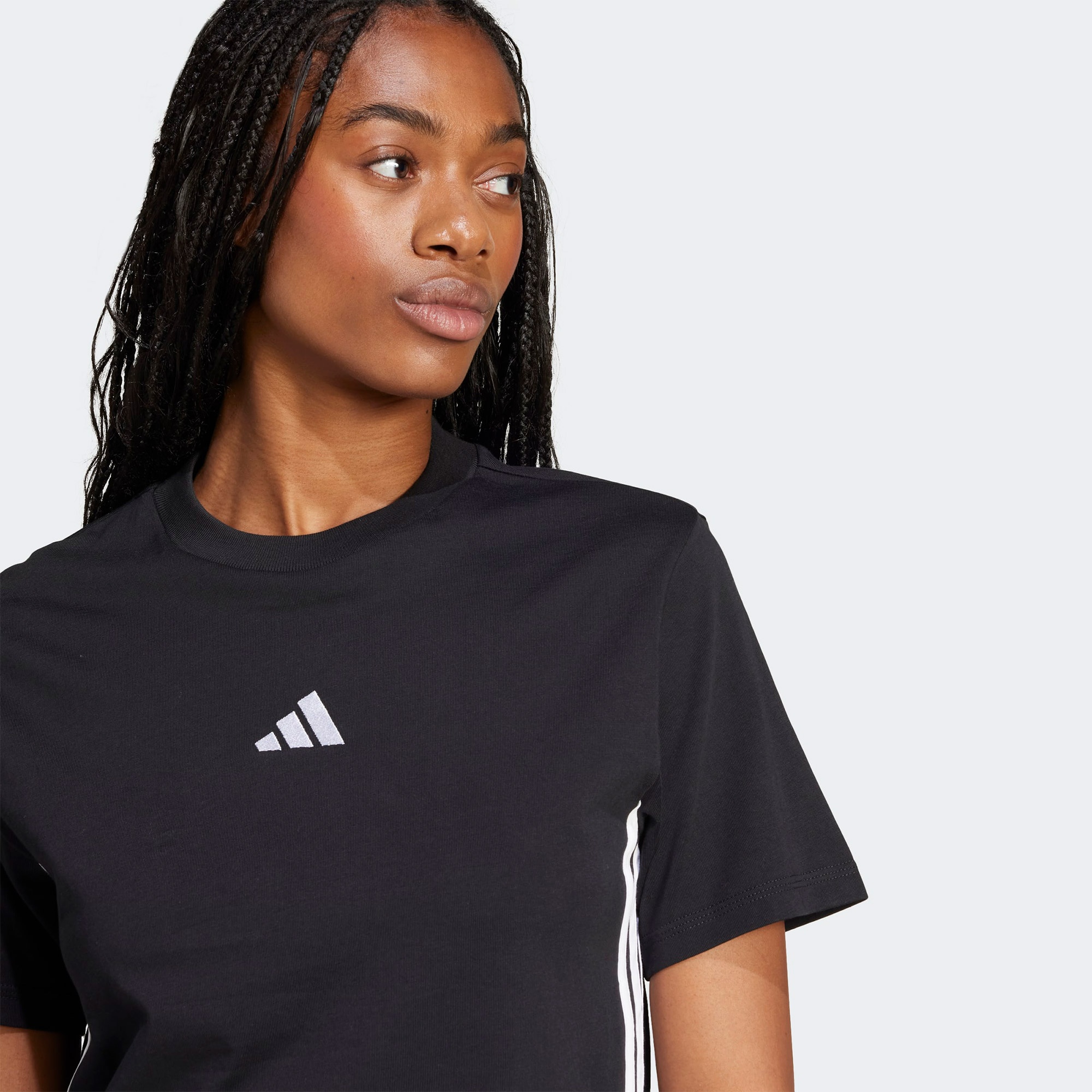 adidas Essentials 3 Stripes Cotton Kadın Siyah T-Shirt