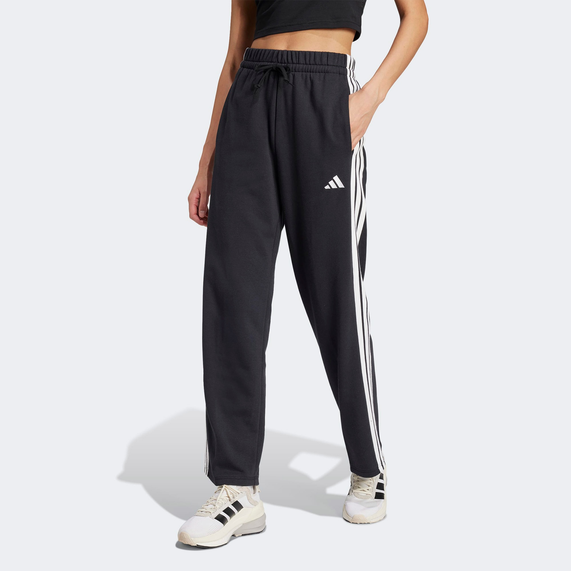 adidas Essentials 3 Stripes Open Hem French Terry Kadın Siyah Eşofman Altı