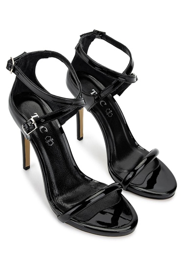  Tamer Tanca Kadın Vegan Siyah Rugan Topuklu Ayakkabı