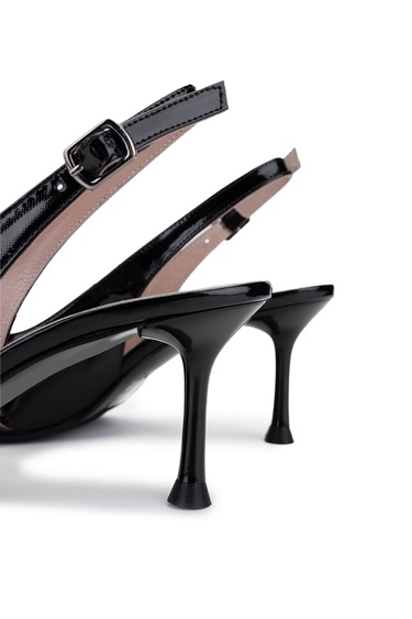  Tamer Tanca Kadın Hakiki Deri Siyah Rugan Topuklu Ayakkabı