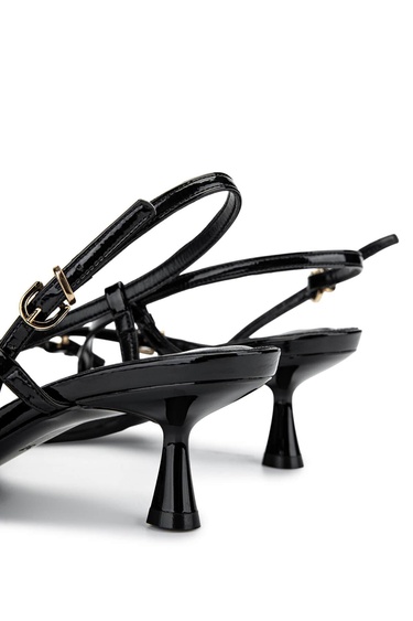  Tamer Tanca Kadın Hakiki Deri Siyah Rugan Topuklu Ayakkabı