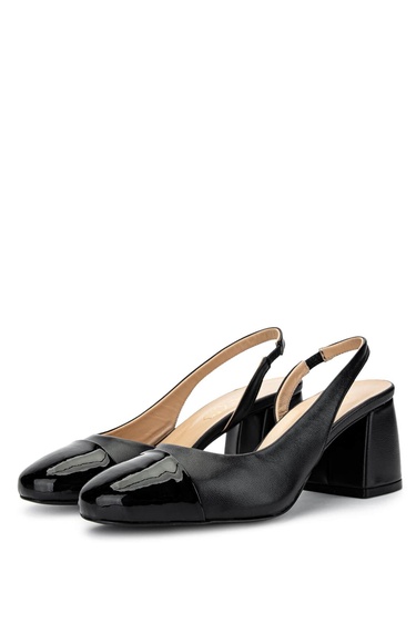  Tamer Tanca Kadın Hakiki Deri Siyah Rugan Topuklu Ayakkabı