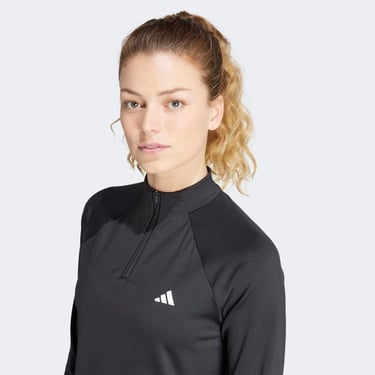  adidas Train Essentials Minimal Branding 1-4 Zip Kadın Siyah Antrenman Eşofman Üstü