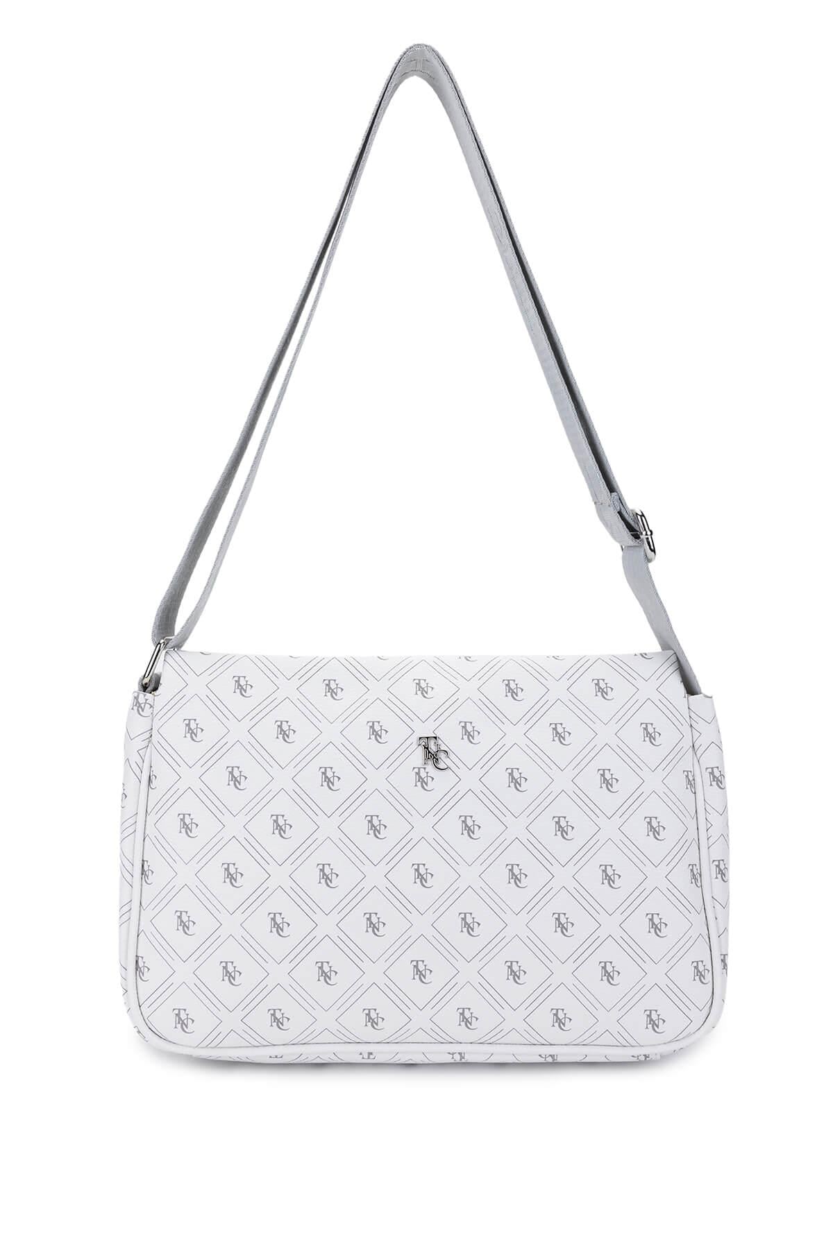  Tamer Tanca Kadın Vegan Beyaz Desen Omuz Çanta