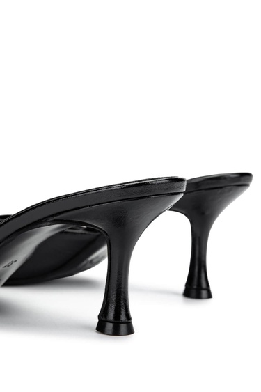  Tamer Tanca Kadın Hakiki Deri Siyah Rugan Topuklu Terlik