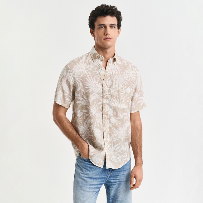  GANT Erkek Bej Regular Fit Düğmeli Yaka Desenli Gömlek