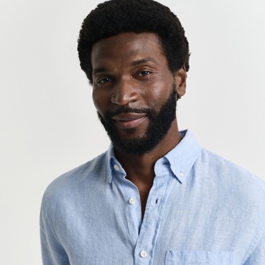  GANT Erkek Mavi Regular Fit Düğmeli Yaka Keten Gömlek