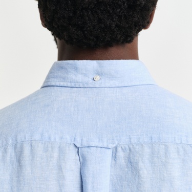  GANT Erkek Mavi Regular Fit Düğmeli Yaka Keten Gömlek