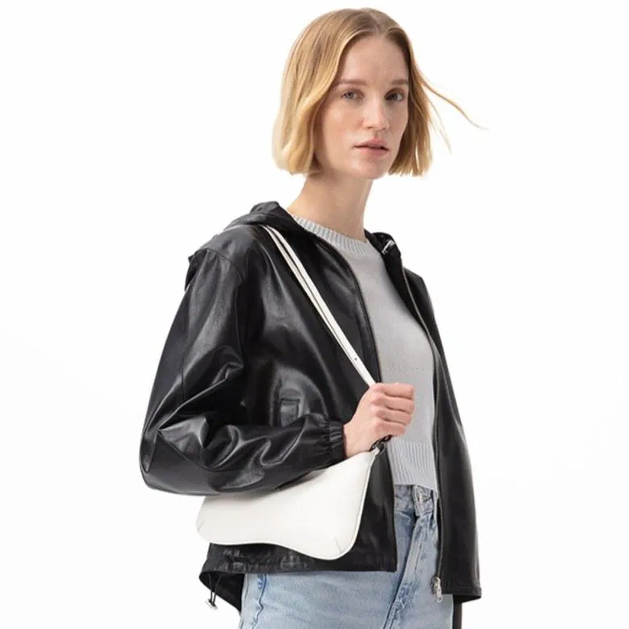 Annie Beyaz Kadın Deri Omuz Çantası