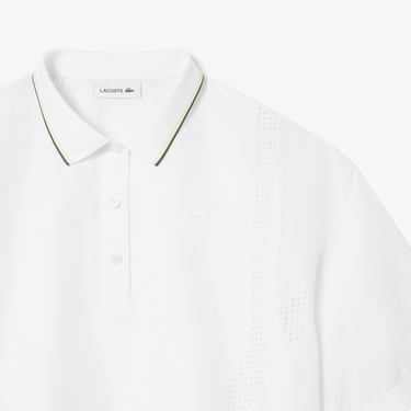  Lacoste Kadın Oversize Fit Kısa Kollu Beyaz Polo