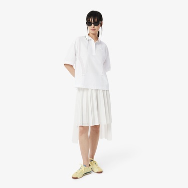 Lacoste Kadın Oversize Fit Kısa Kollu Beyaz Polo