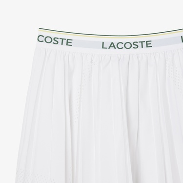  Lacoste Kadın Flare Fit Pileli Beyaz Etek