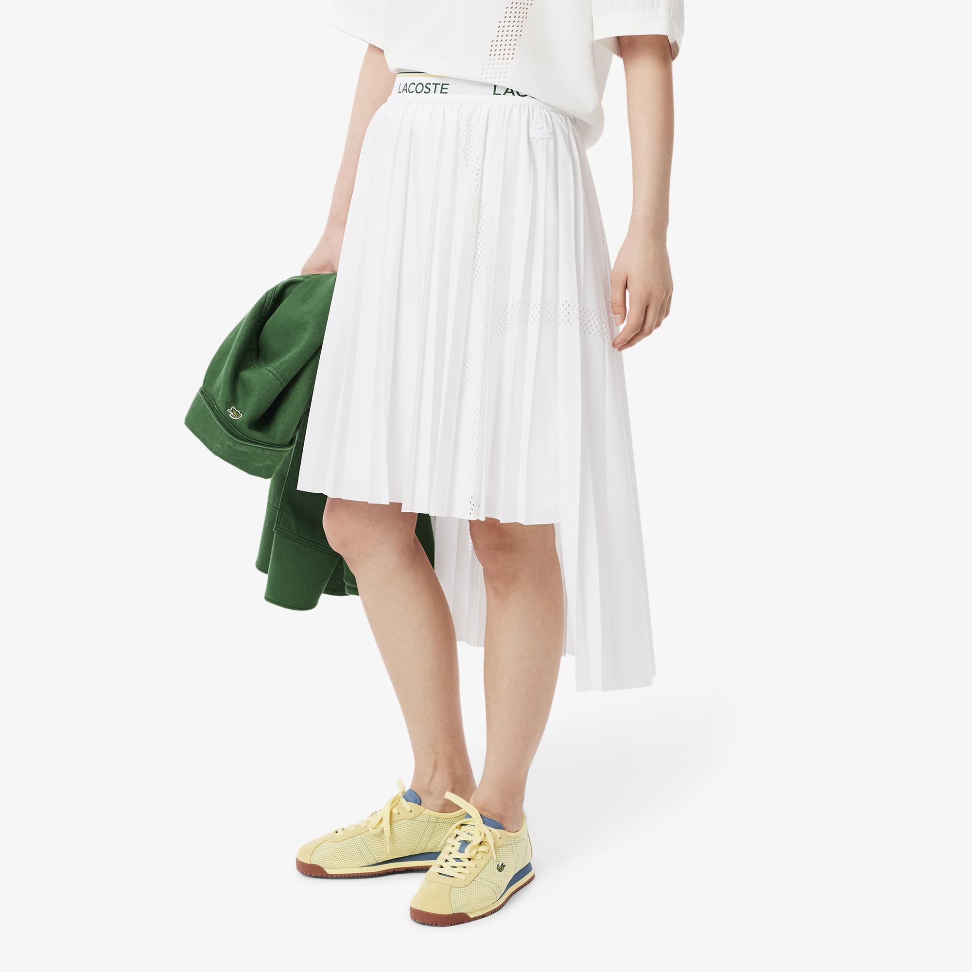 Lacoste Kadın Flare Fit Pileli Beyaz Etek