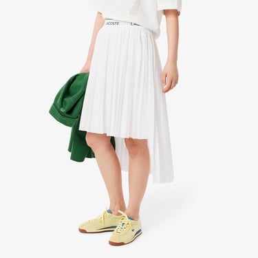  Lacoste Kadın Flare Fit Pileli Beyaz Etek