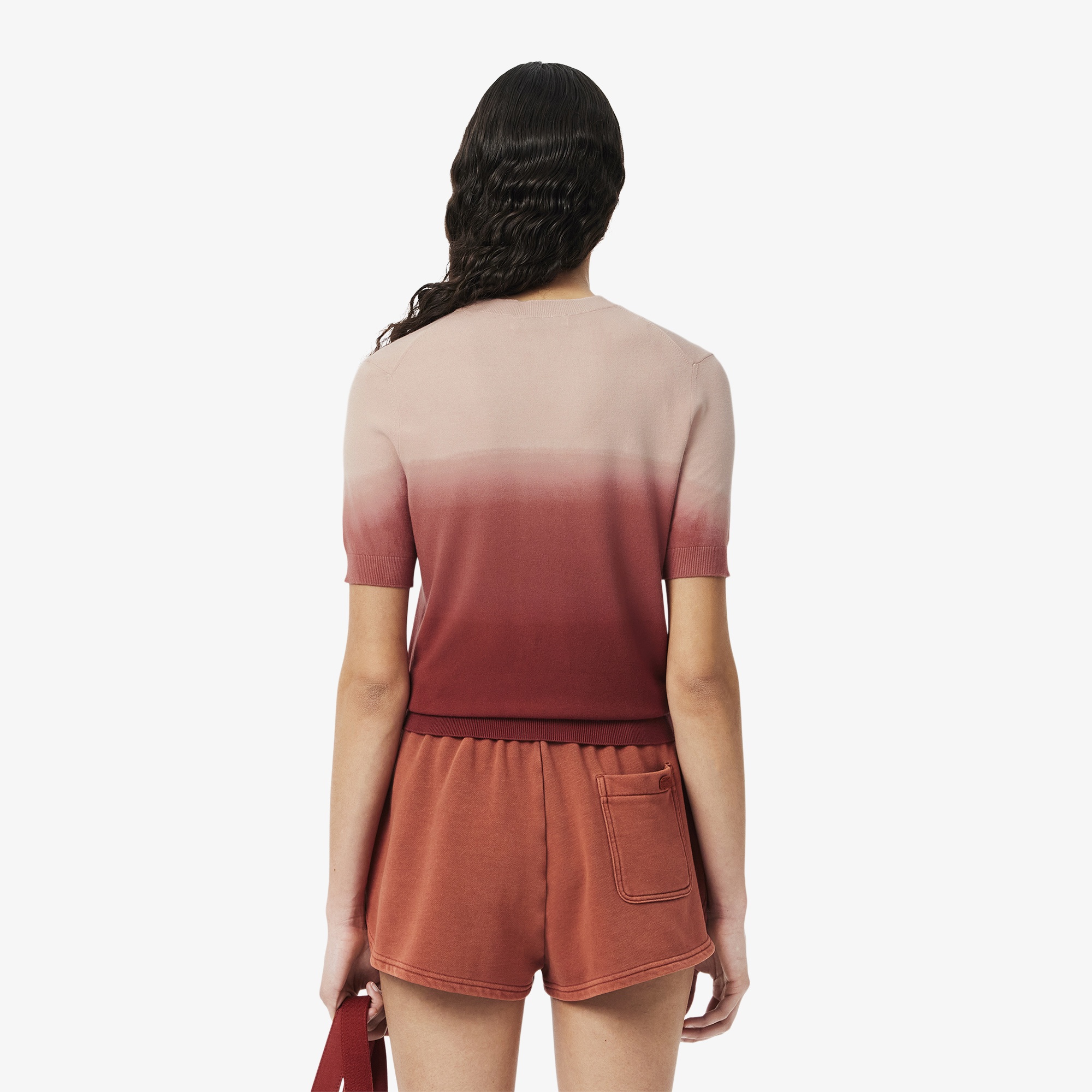 Lacoste Kadın Classic Fit Kısa Kollu Bisiklet Yaka Renk Bloklu Pembe Triko