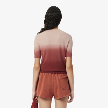  Kadın Classic Fit Kısa Kollu Bisiklet Yaka Renk Bloklu Pembe Triko