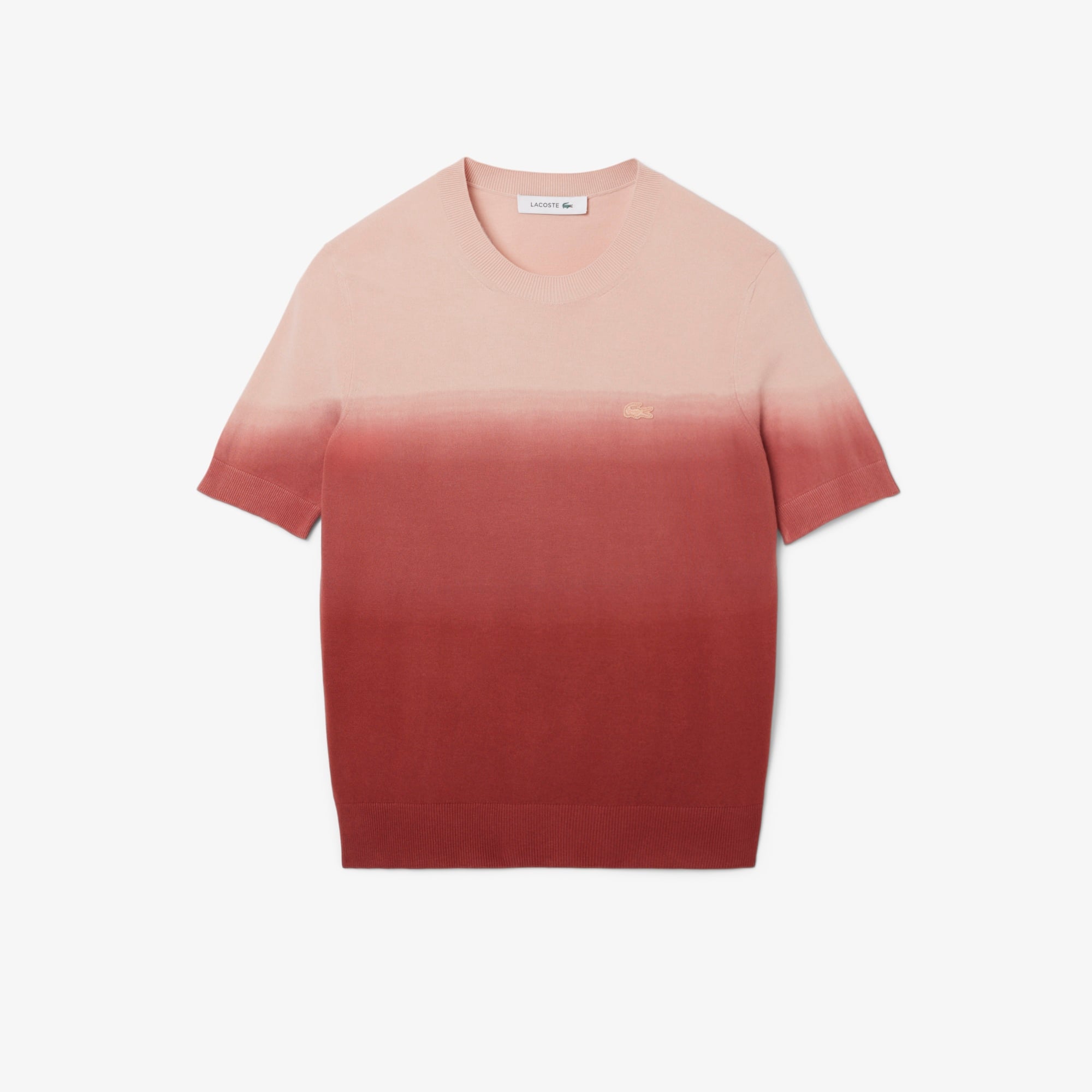 Lacoste Kadın Classic Fit Kısa Kollu Bisiklet Yaka Renk Bloklu Pembe Triko