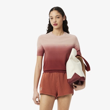  Kadın Classic Fit Kısa Kollu Bisiklet Yaka Renk Bloklu Pembe Triko