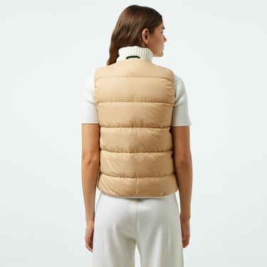  Lacoste Kadın Kapitone Regular Fit Dik Yaka Çift Taraflı Beyaz Yelek