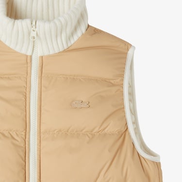  Lacoste Kadın Kapitone Regular Fit Dik Yaka Çift Taraflı Beyaz Yelek