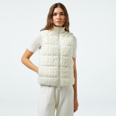  Lacoste Kadın Kapitone Regular Fit Dik Yaka Çift Taraflı Beyaz Yelek