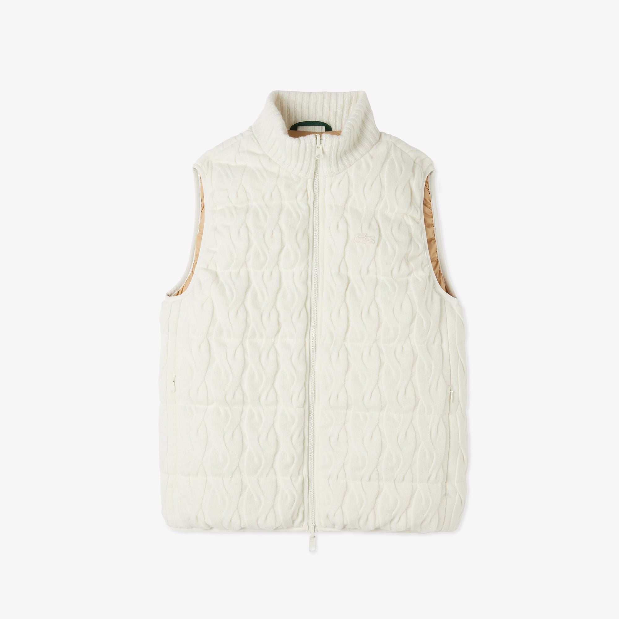 Lacoste Kadın Kapitone Regular Fit Dik Yaka Çift Taraflı Beyaz Yelek