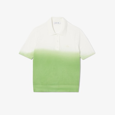  Kadın Classic Fit Kısa Kollu Polo Yaka Renk Bloklu Yeşil Triko