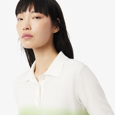  Kadın Classic Fit Kısa Kollu Polo Yaka Renk Bloklu Yeşil Triko