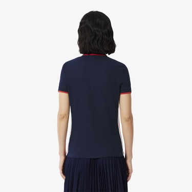  Kadın Slim Fit Renk Bloklu Lacivert Polo