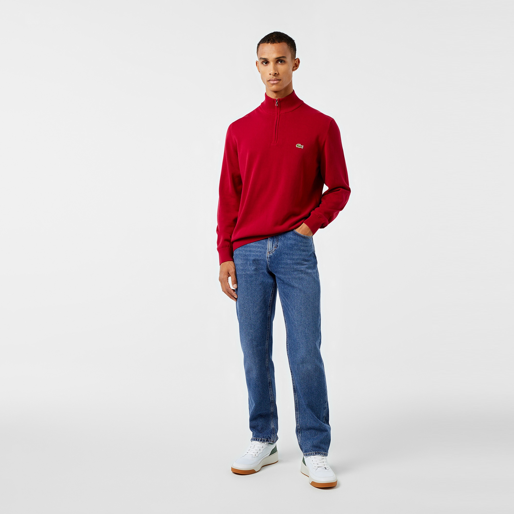 Lacoste Erkek Regular Fit Yarım Fermuarlı Kırmızı Kazak