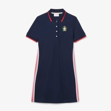  Lacoste Kadın Slim Fit Kısa Kollu Polo Yaka Renk Bloklu Lacivert Elbise