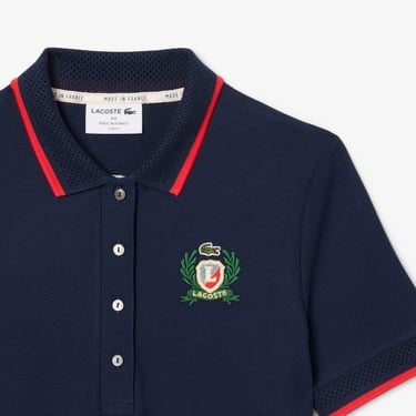  Lacoste Kadın Slim Fit Kısa Kollu Polo Yaka Renk Bloklu Lacivert Elbise