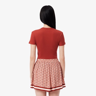  Lacoste Kadın Slim Fit Bisiklet Yaka Kırmızı T-Shirt