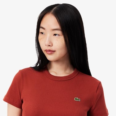  Lacoste Kadın Slim Fit Bisiklet Yaka Kırmızı T-Shirt