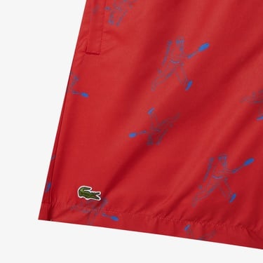  Lacoste Erkek Regular Fit Desenli Kırmızı Deniz Şortu