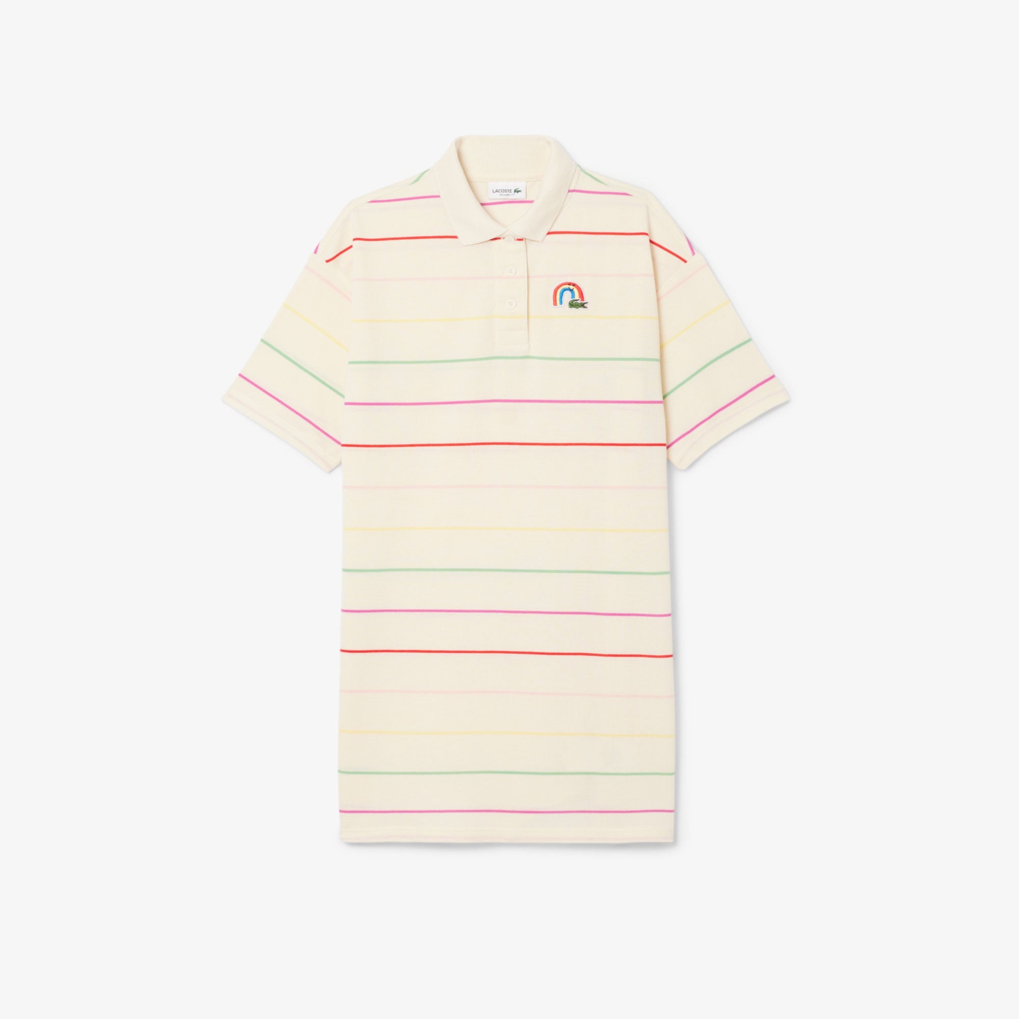 Kız Çocuk Kısa Kollu Polo Yaka Çizgili Krem Elbise