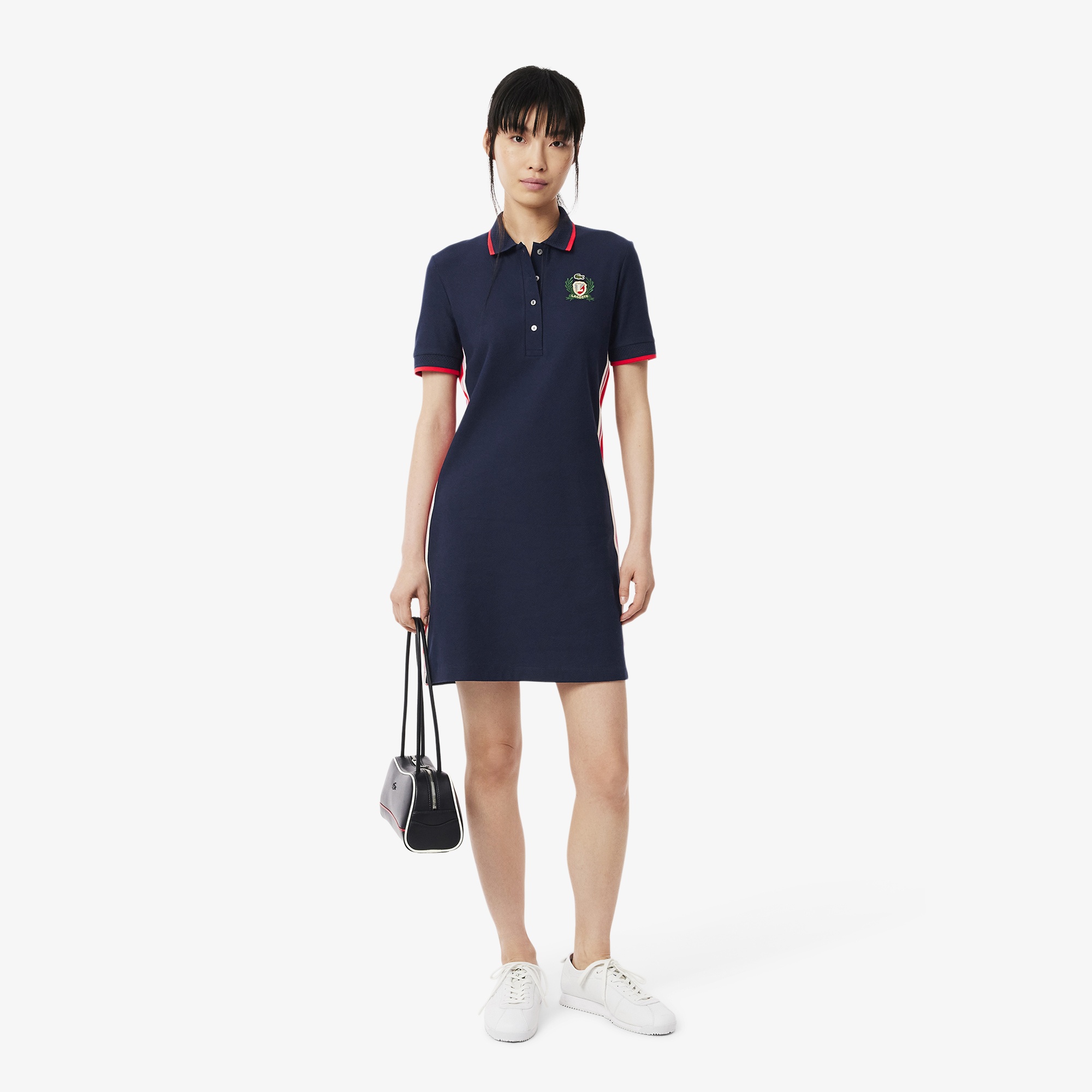 Lacoste Kadın Slim Fit Kısa Kollu Polo Yaka Renk Bloklu Lacivert Elbise